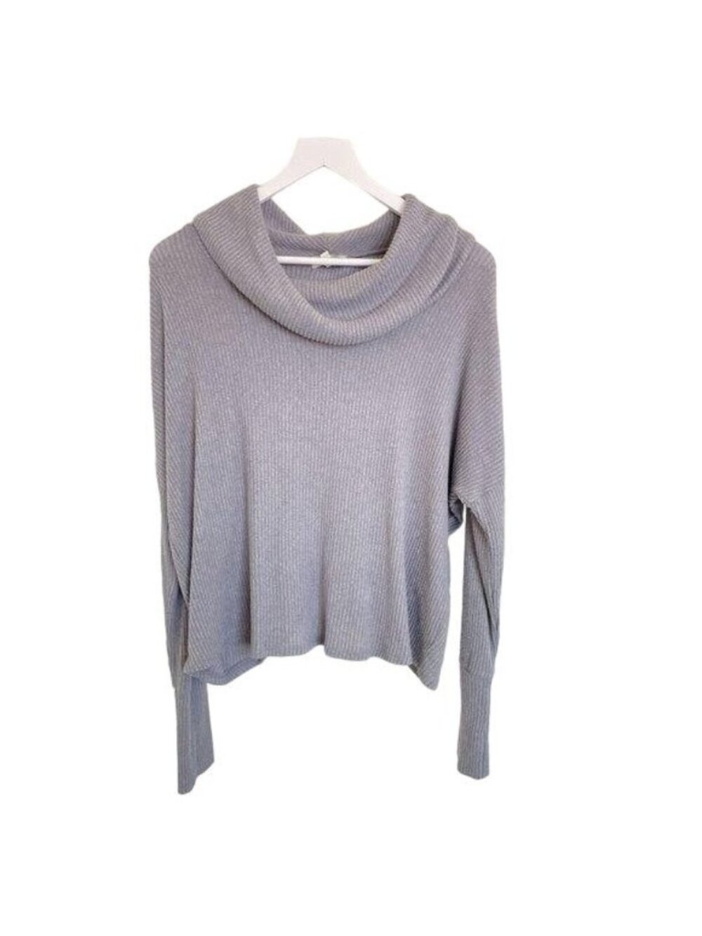 Lucky Brand Heather Grey Cowl Neck Ribbed Knit Sweater Top
